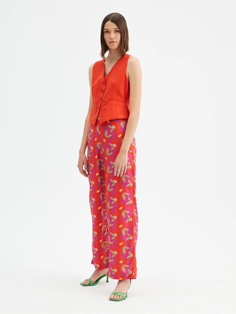 Compañía Fantástica Womens  Printed Floral Wide Leg Pants Pink Orange Multi Boho